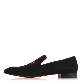 CHRISTIAN LOUBOUTIN Veau Velours Strass Mens Navy Dandelion Flat Loafers 42.5 Black Loubi