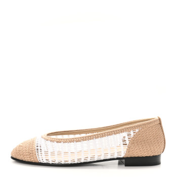 CHANEL Raffia CC Cap Toe Ballerina Flats 36.5 White Beige