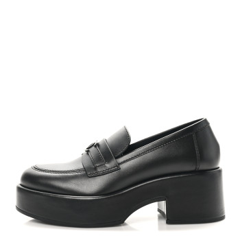 CHANEL Calfskin CC Platform Loafers 37 Black