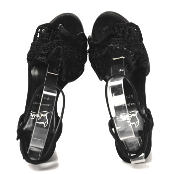 CHRISTIAN LOUBOUTIN Velvet Kid Resille Deia Frou Alta Sandals 38 Black