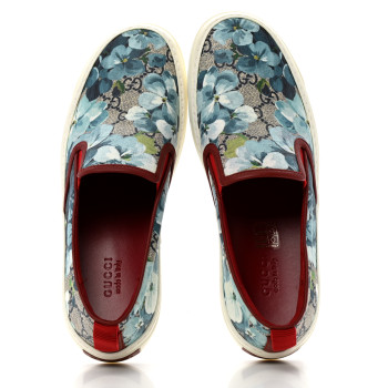GUCCI GG Supreme Monogram Blooms Womens Slip On Sneakers 37 Beige Blue Navy Red