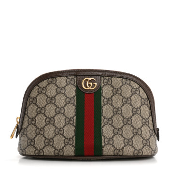 GUCCI GG Supreme Monogram Textured Calfskin Web Large Ophidia Cosmetic Case Beige Ebony New Acero