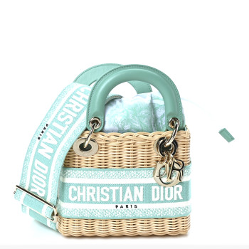 CHRISTIAN DIOR Wicker Oblique Mini Lady Dior Bag Aquamarina