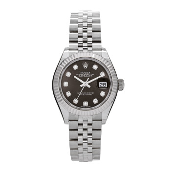 ROLEX Stainless Steel 18K White Gold Diamond 28mm Oyster Perpetual Datejust Watch Dark Grey 279174