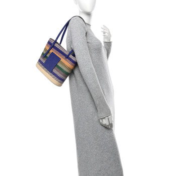 LOEWE Raffia Small Square Basket Tote Bag Blue Multicolor