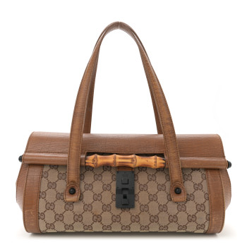 GUCCI Monogram Bamboo Bullet Satchel Brown