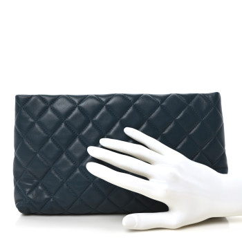 CHANEL Lambskin Quilted Clutch  Turquoise