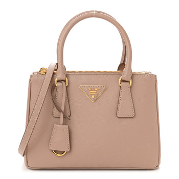 PRADA Saffiano Mini Galleria Double Zip Tote Cammeo