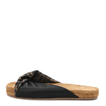 FENDI Satin FF Twist Espadrille Slide Sandal 36 Black Tobacco