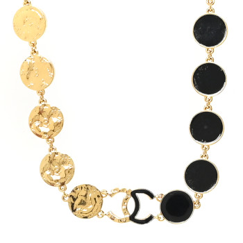 CHANEL Metal Disc CC Necklace Gold Black