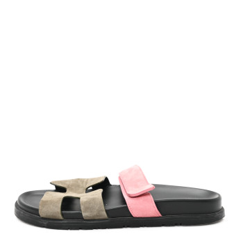 HERMES Suede Goatskin Womens Chypre Sandals 39.5 Toundra Rose Du Desert