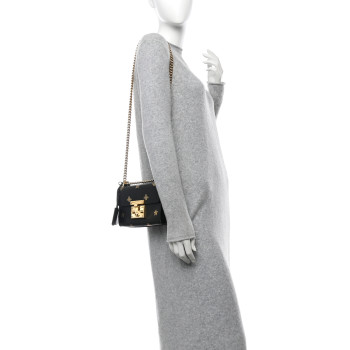 GUCCI Grained Calfskin Bee Star Small Padlock Shoulder Bag Black