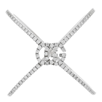 GUCCI 18K White Gold Diamond Running G Cross Ring 54 7