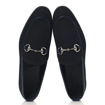 GUCCI Canvas Horsebit Mens Jordaan Loafers 9 Black Blue Agata