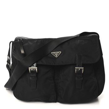 PRADA Tessuto Nylon Saffiano Vela Messenger Bag Black