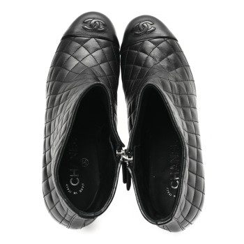 CHANEL Lambskin Quilted Cap Toe CC Booties 41 Black