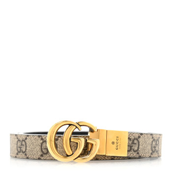 GUCCI Calfskin GG Supreme Monogram Double G Reversible 20mm Belt 95 38 Beige Ebony Black