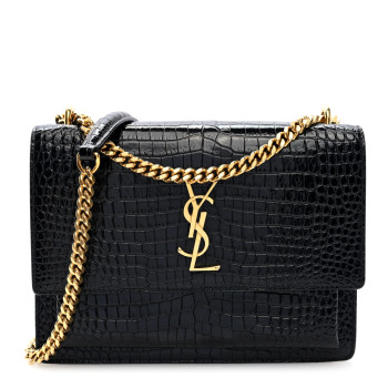 SAINT LAURENT Calfskin Crocodile Embossed Medium Monogram Sunset Black