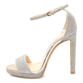 JIMMY CHOO Dusty Glitter Misty 120 Sandals 37.5 Platinum Ice