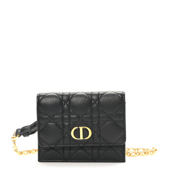 CHRISTIAN DIOR Calfskin Cannage Mini Caro Belt Pouch Black