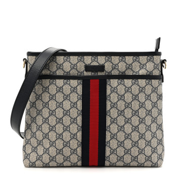 GUCCI GG Supreme Monogram Web Flat Messenger Bag Navy
