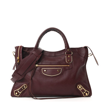 BALENCIAGA Chevre Gold Metallic Edge Hardware City Rouge Pourpre