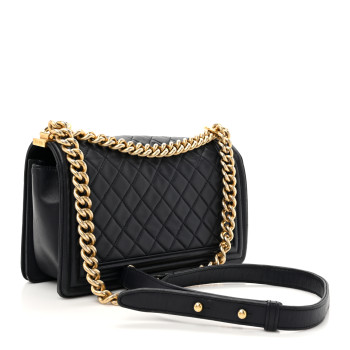 CHANEL Lambskin Quilted Medium Boy Flap Dark Navy