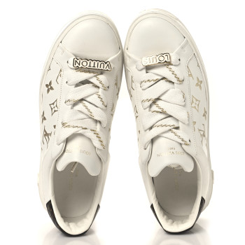 LOUIS VUITTON Calfskin Monogram Debossed Time Out Sneakers 39.5 White Gold