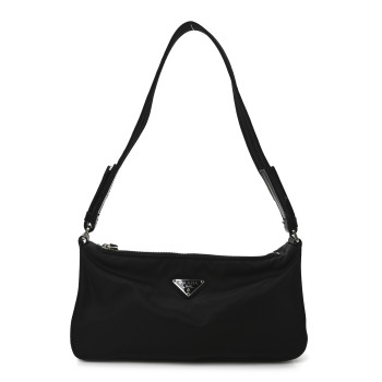PRADA Tessuto Nylon Calfskin Pochette Black