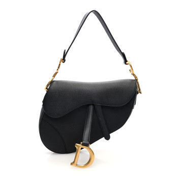 CHRISTIAN DIOR Grained Calfskin Saddle Bag Black