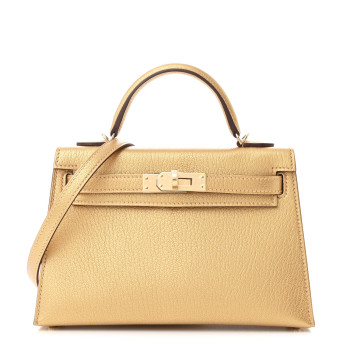 HERMES Metallic Chevre Chamkilight Mini Kelly Sellier 20 Dore