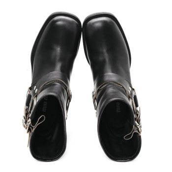 MIU MIU Calfskin Harness Enigneer Boots 40 Black