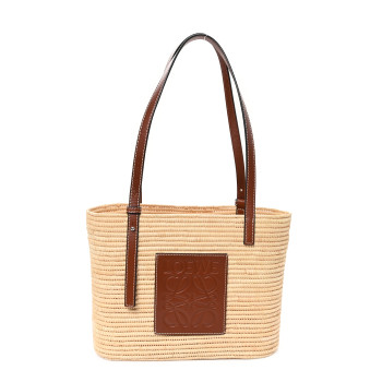 LOEWE Raffia Small Square Basket Tote Bag Natural Tan