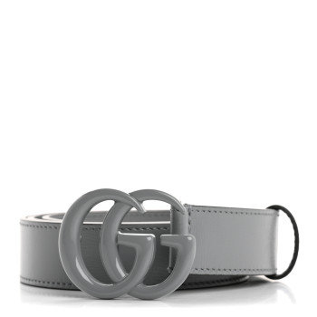 GUCCI Azalea Calfskin Enamel Monochrome Double G 30mm Belt 85 34 Deep Grey