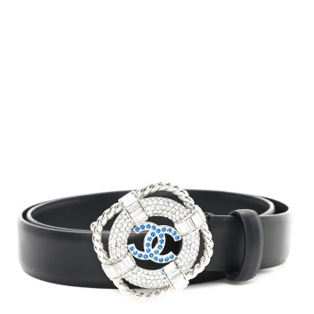 CHANEL Calfskin Crystal CC Lifesaver Belt 75 30 Black