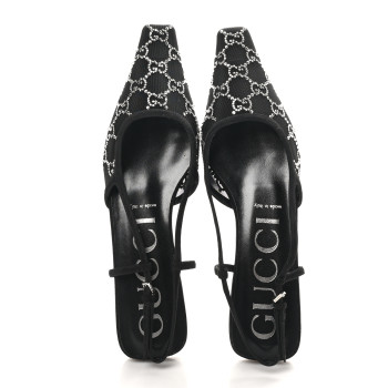 GUCCI Tela Retino Kid Scamosciato Crystal GG Monogram Square Demi Ballet Flats 40 Black