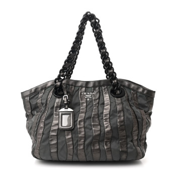 PRADA Metallic Nappa Tessuto Nylon Mordore Stripes Tote Ardesia Mord