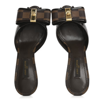 LOUIS VUITTON Damier Ebene Patent Valentine Mules 35