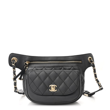 CHANEL Calfskin Flap Chain Waist Bag Black