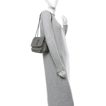 SAINT LAURENT Crinkled Calfskin Matelasse Monogram Baby Niki Chain Satchel Grey Kaki