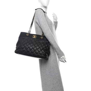 CHANEL Calfskin Quilted Large Soft Elegance Tote Black