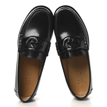 GUCCI Calfskin Mens Interlocking G Millennial Ribot Loafers 8.5 Black