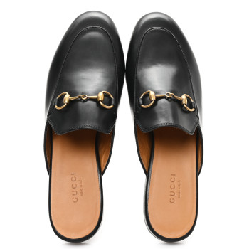 GUCCI Calfskin Womens Princetown Slippers 37 Black