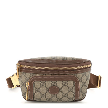GUCCI GG Supreme Monogram Textured Calfskin Retro Interlocking G Belt Bag Beige Ebony Brown Sugar