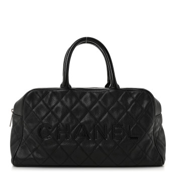 CHANEL Caviar Patent Quilted Large Bowler Black
