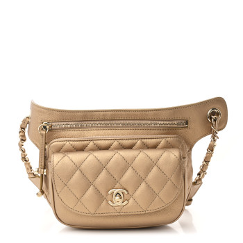 CHANEL Calfskin Quilted Waist Bag Gold