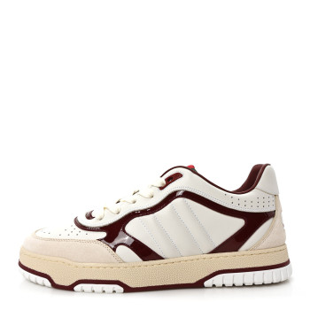 GUCCI Calfskin Suede Mens Re-Web Sneakers 8 White Red