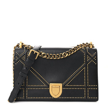 CHRISTIAN DIOR Lambskin Studded Medium Diorama Flap Bag Black