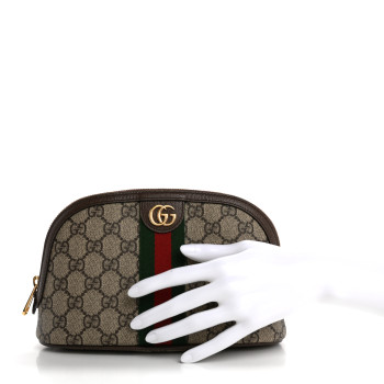 GUCCI GG Supreme Monogram Textured Calfskin Web Large Ophidia Cosmetic Case Beige Ebony New Acero