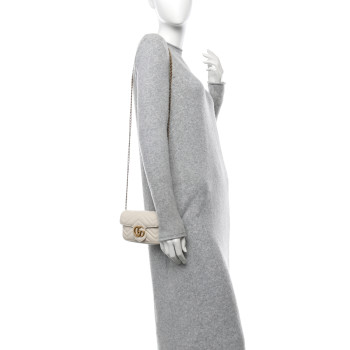 GUCCI Calfskin Matelasse Super Mini GG Marmont Shoulder Bag White
